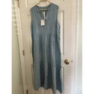 Francesca Bettini V-Neck Sleeveless 100% Linen Dress Lagenlook Pervinca Size M
